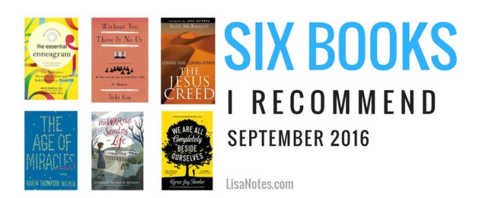 Six Books I Recommend – September 2016