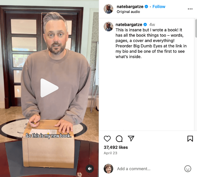Nate Bargatze unboxing book