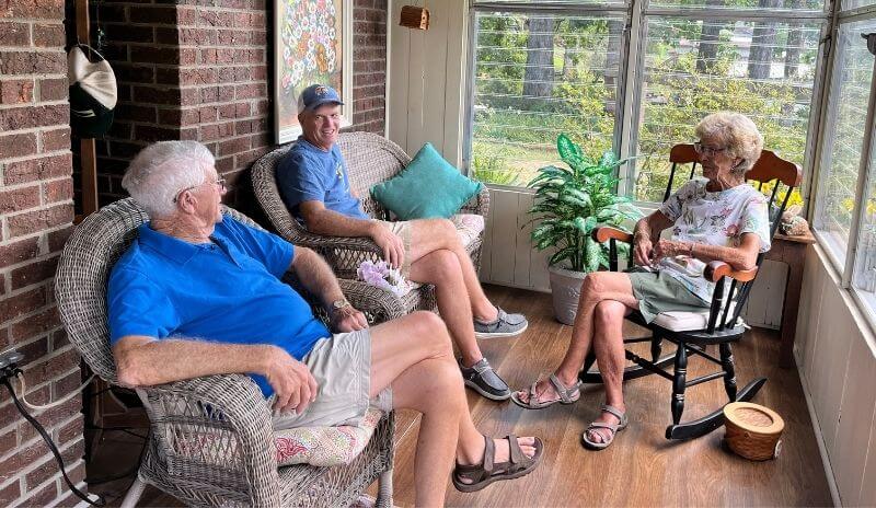 A family visiting to celebrate a momentous birthday.