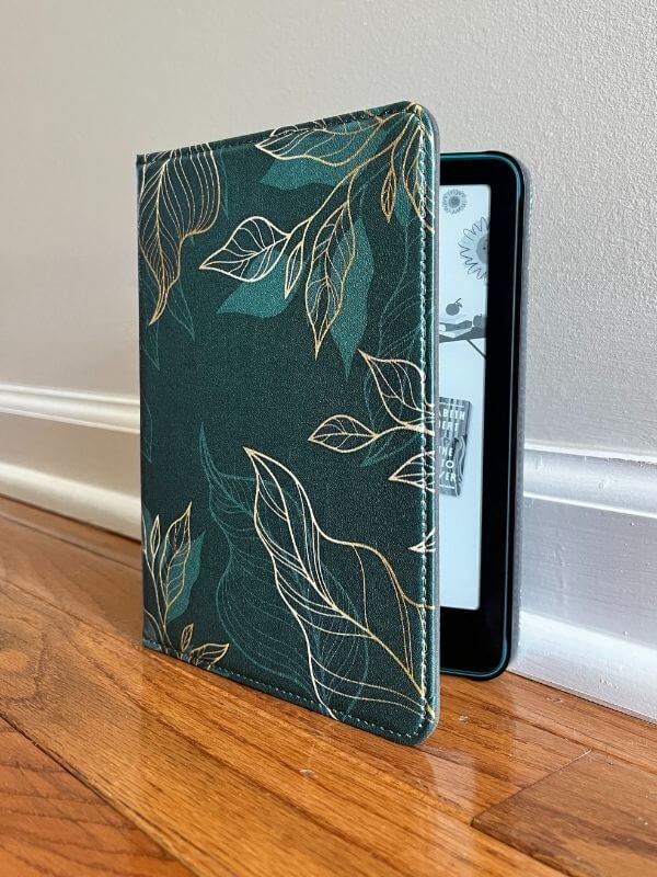 A new Kindle Paperwhite e-reader in a lovely green cover.