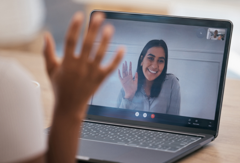 Women connecting through an online gathering