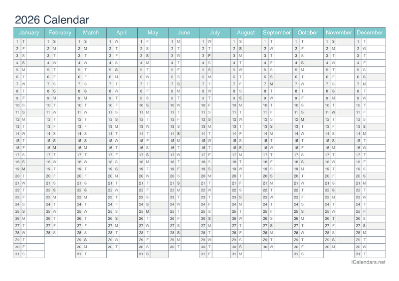 image of a 2026 continuous calendar