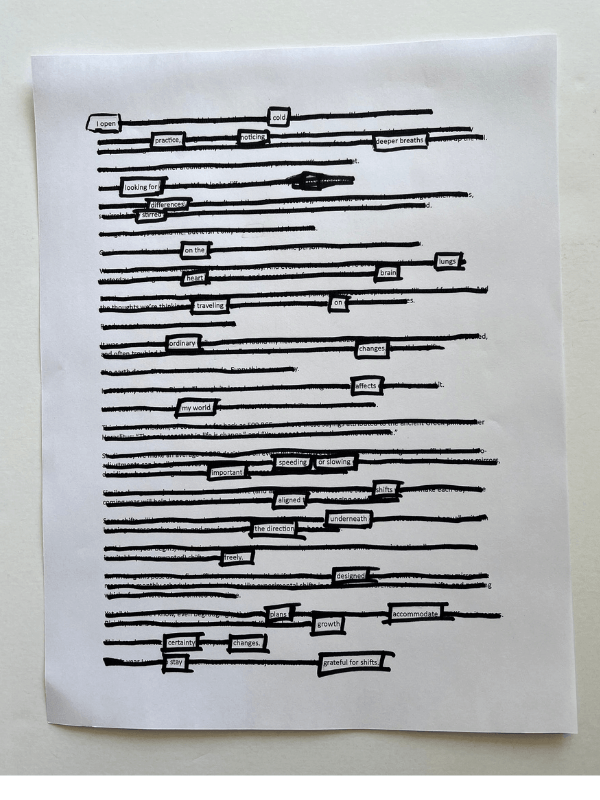blackout poetry using one word of the year shift