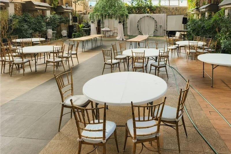 Round table with chairs at a gathering